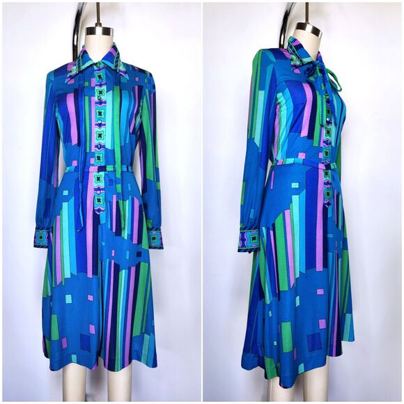 Vintage Pucci-esque Dress - Made in Italy Psychedelic Dress - 60s 70s XS - S - Picture 2 of 10